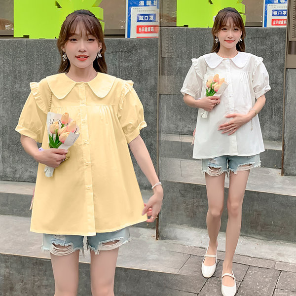 Широка риза с класическа яка за бременни