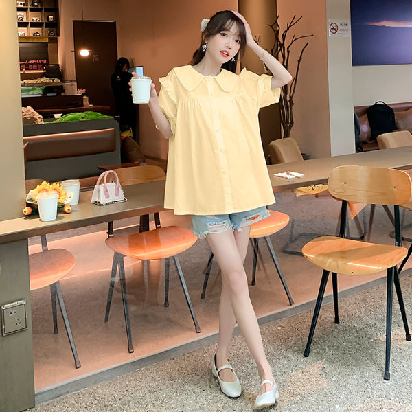 Широка риза с класическа яка за бременни