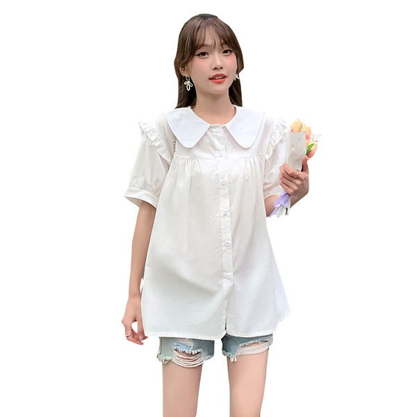 Широка риза с класическа яка за бременни