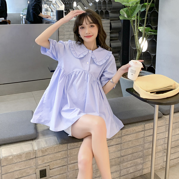 Широк модел риза за бременни с къс ръкав