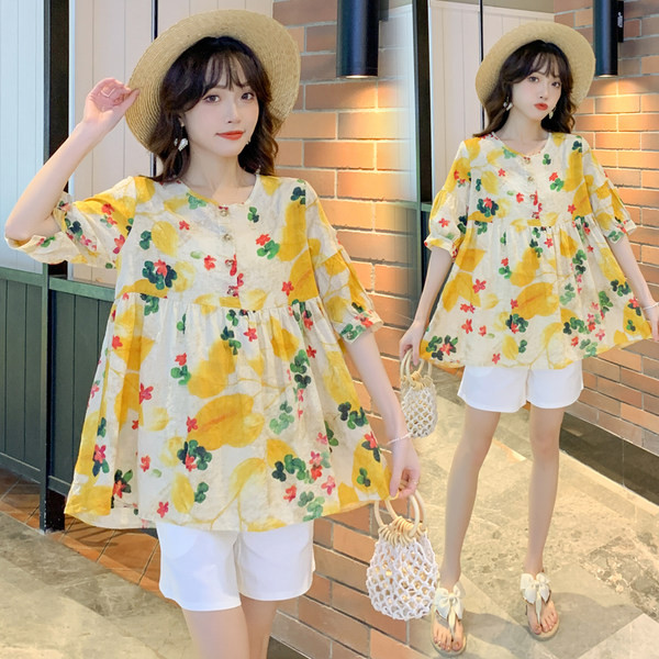 Лятна дамска риза с флорален десен за бременни