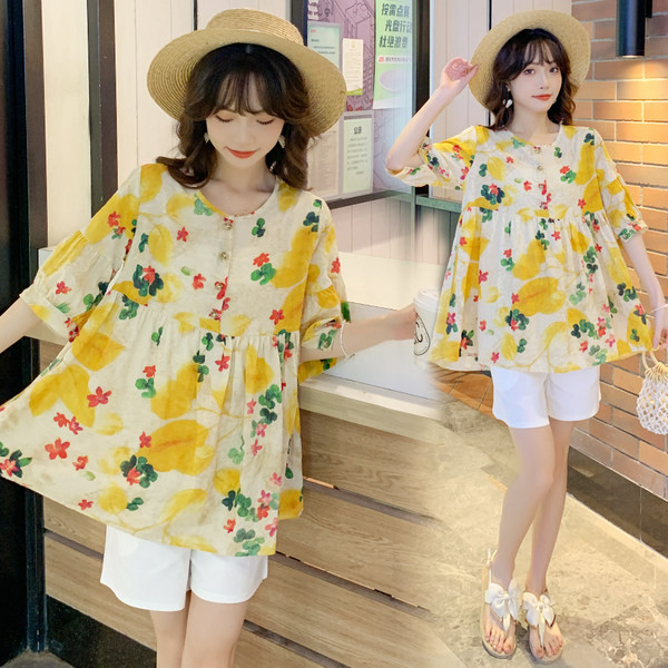 Лятна дамска риза с флорален десен за бременни