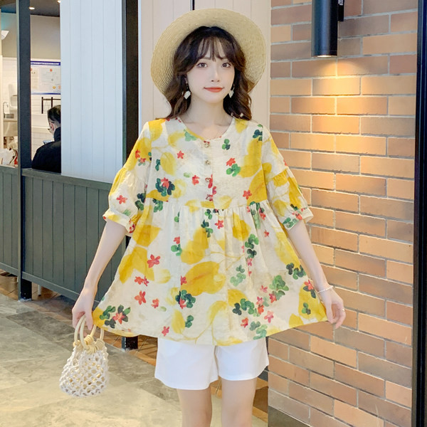 Лятна дамска риза с флорален десен за бременни