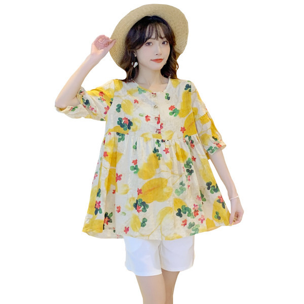 Лятна дамска риза с флорален десен за бременни