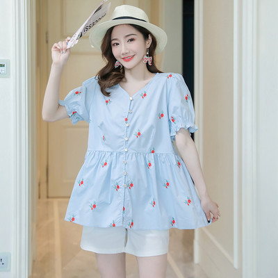 Ежедневна дамска риза с шпиц деколте за бременни