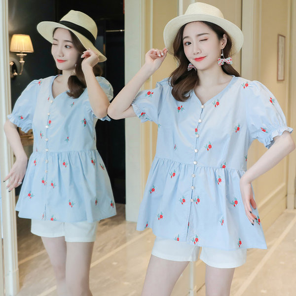 Ежедневна дамска риза с шпиц деколте за бременни