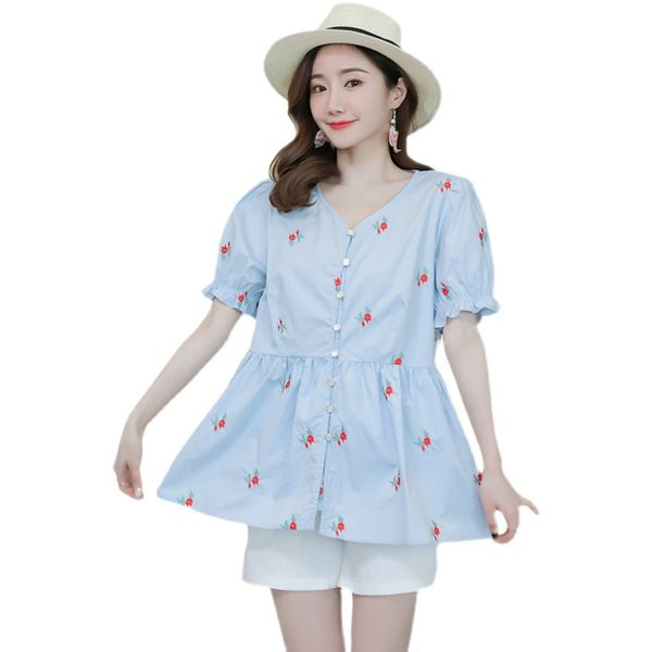 Ежедневна дамска риза с шпиц деколте за бременни