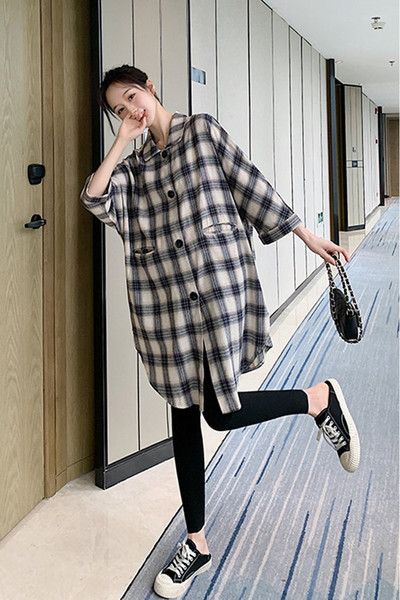 Дълга карирана риза за бременни