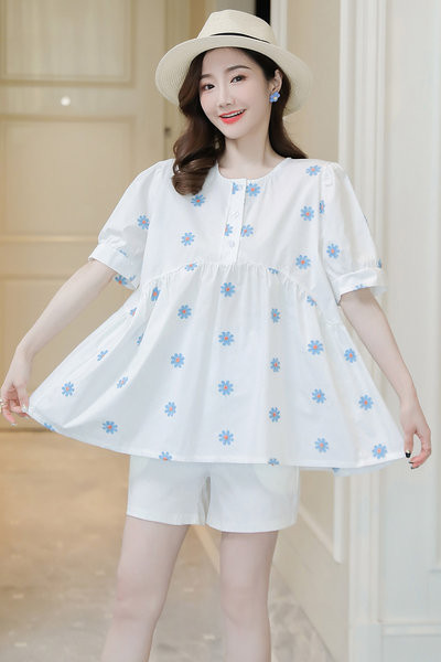 Cropped Floral πουκάμισο εγκυμοσύνης