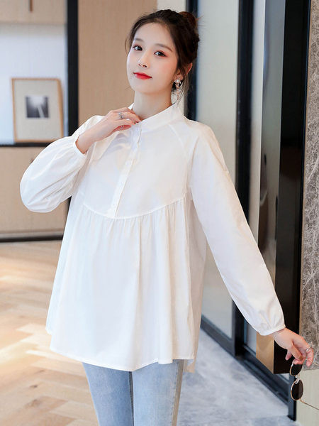 Изчистен модел риза за бременни с дълъг ръкав 