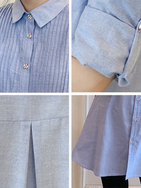 Νέο μοντέλο γυναικείο πουκάμισο με κλασικό γιακά σε μπλε χρώμα