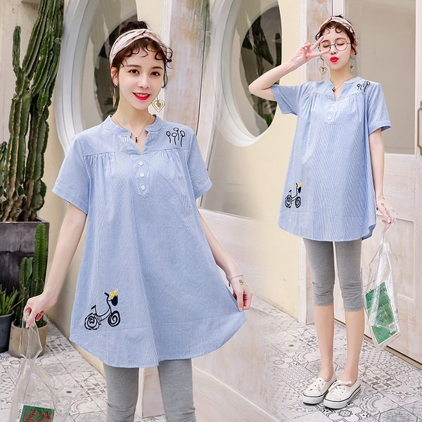 Ежедневна дамска риза с бродерия за бременни-широк модел