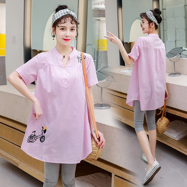 Ежедневна дамска риза с бродерия за бременни-широк модел