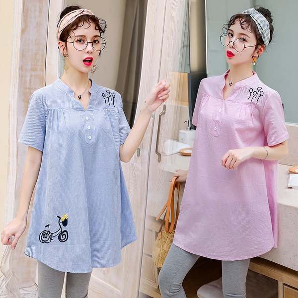 Ежедневна дамска риза с бродерия за бременни-широк модел