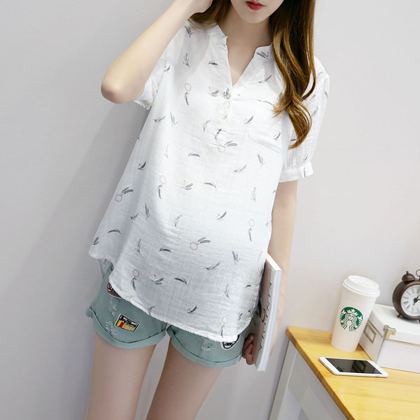 Pamučna trudnička košulja s V-izrezom