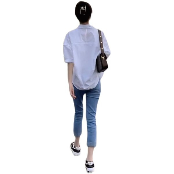 Широк модел риза за бременни с 3/4 ръкав