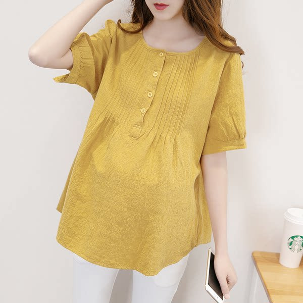 Лятна широка риза за бременни с овално деколте и копчета 