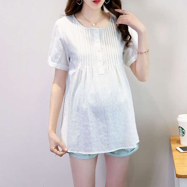 Лятна широка риза за бременни с овално деколте и копчета 