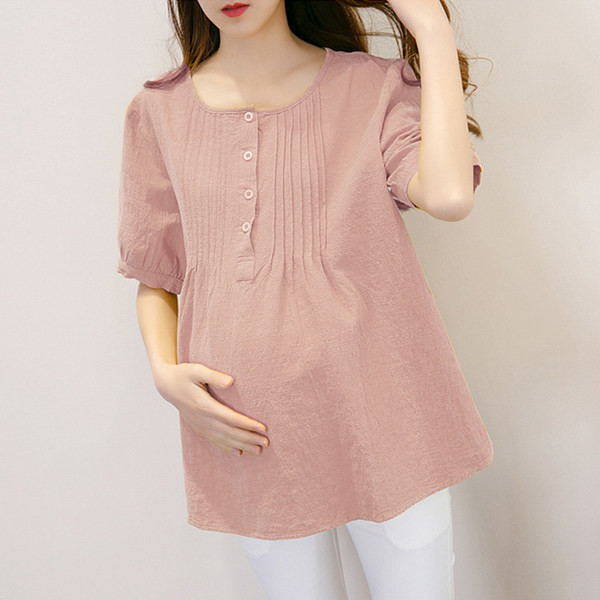 Лятна широка риза за бременни с овално деколте и копчета 