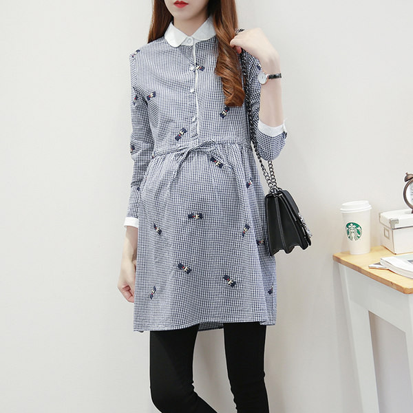 Γυναικείο casual πουκάμισο για εγκύους με κέντημα