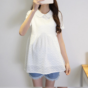 Νέο μοντέλο γυναικείο πουκάμισο με στρογγυλή λαιμόκοψη σε λευκό χρώμα