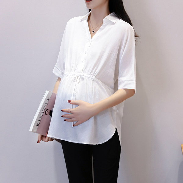 Лятна риза от шифон с връзки на талията за бременни