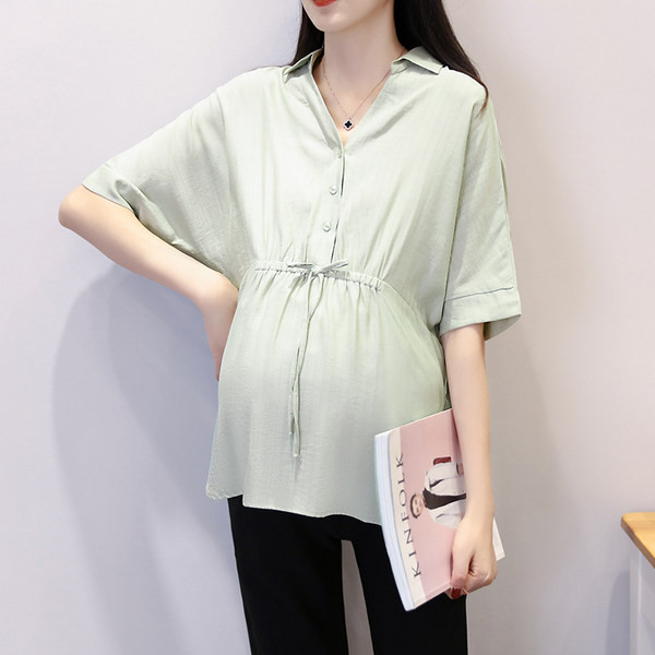 Лятна риза от шифон с връзки на талията за бременни