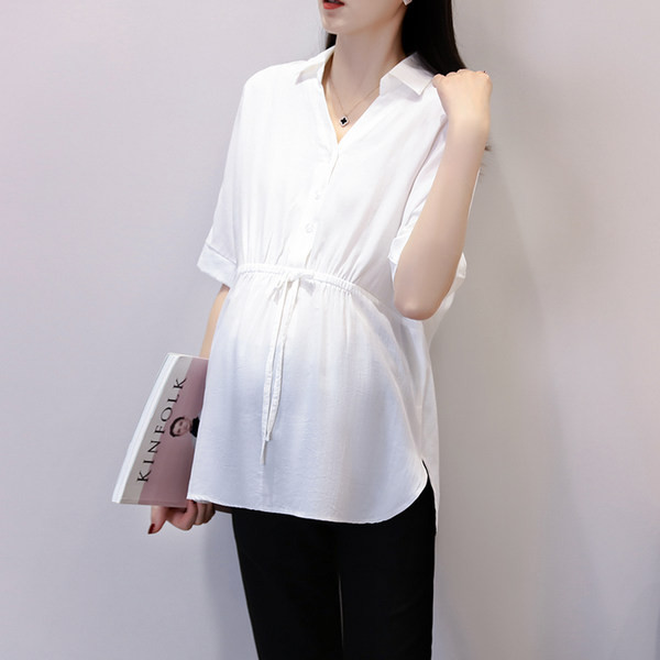 Лятна риза от шифон с връзки на талията за бременни