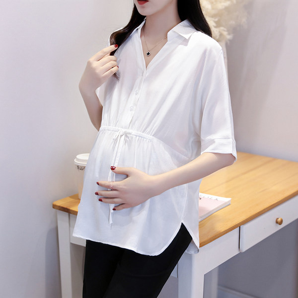 Лятна риза от шифон с връзки на талията за бременни