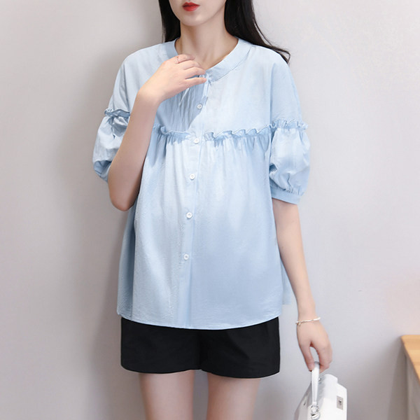 Свободен модел риза за бременни с 3/4 ръкав и къдри