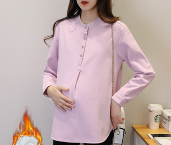 Едноцветна дамска риза с ниска яка за бременни