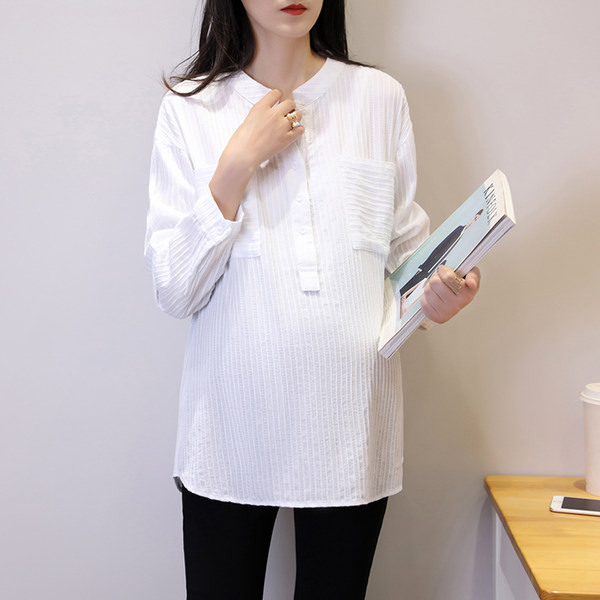 Πουκάμισο άνοιξη-φθινόπωρο με μυτερή λαιμόκοψη για εγκύους