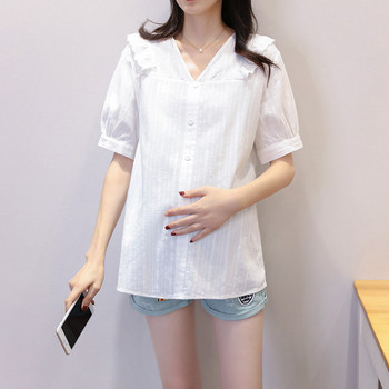 Γυναικείο πουκάμισο εγκυμοσύνης με κοντό μανίκι V λαιμόκοψη