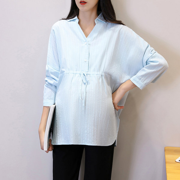 Дамска пролетна риза с дълъг ръкав и връзки на талията за бременни