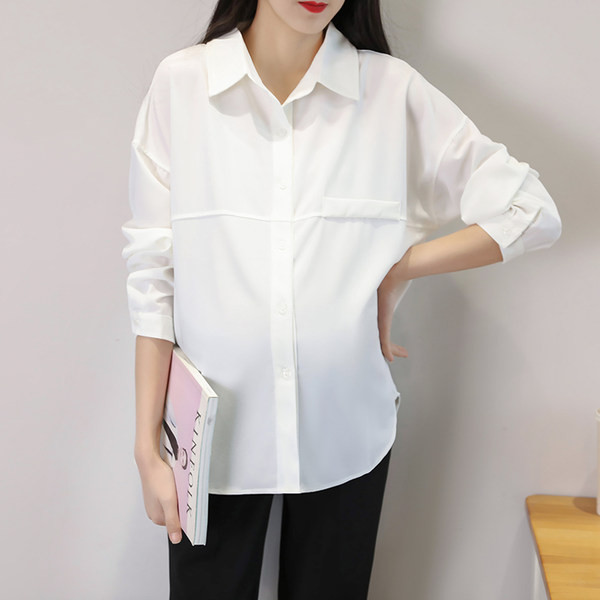 Ежедневна риза с класическа яка и дълъг ръкав за бременни