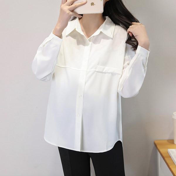 Ежедневна риза с класическа яка и дълъг ръкав за бременни