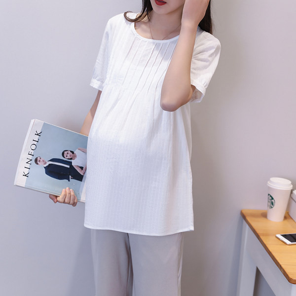 Ежедневна дамска риза с къс ръкав за бременни