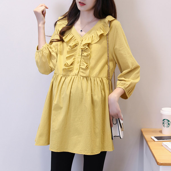 Нов модел риза за бременни с шпиц деколте и къдри