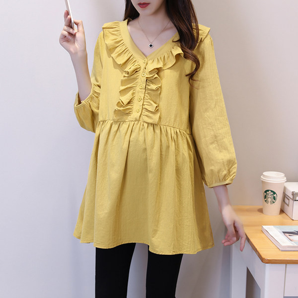 Нов модел риза за бременни с шпиц деколте и къдри