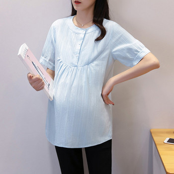 Γυναικείο μονόχρωμο πουκάμισο για εγκύους  με οβάλ λαιμόκοψη