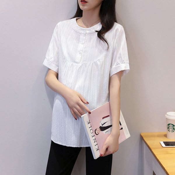 Едноцветна дамска риза с овално деколте  за бременни