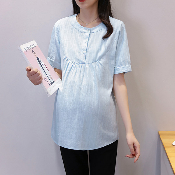 Едноцветна дамска риза с овално деколте  за бременни