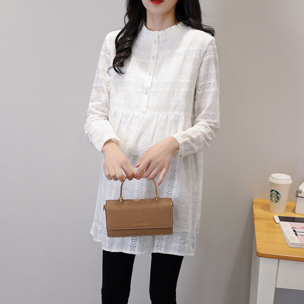 Дълга риза за бременни с бродерия 