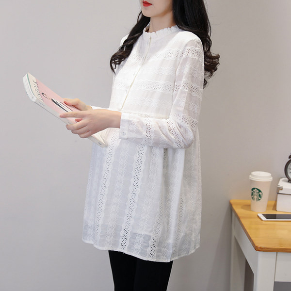 Дълга риза за бременни с бродерия 