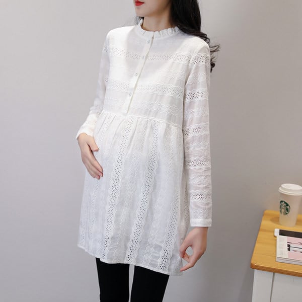 Дълга риза за бременни с бродерия 