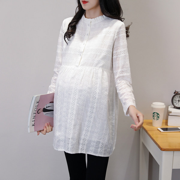 Дълга риза за бременни с бродерия 