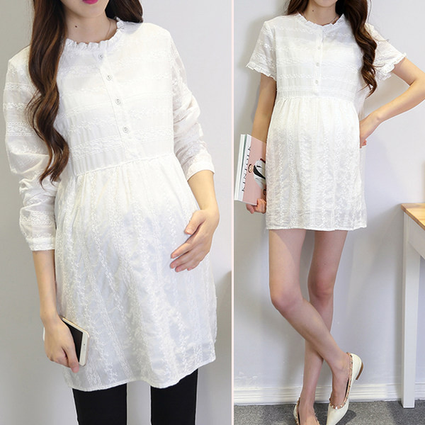 Дантелена туника с копчета за бременни - къс или дълъг ръкав