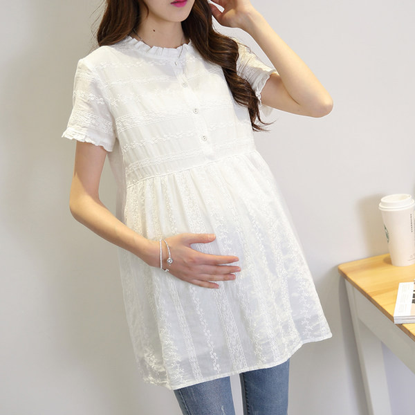 Дантелена туника с копчета за бременни - къс или дълъг ръкав