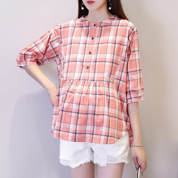 Карирана риза с копчета и 3/4 ръкав за бременни