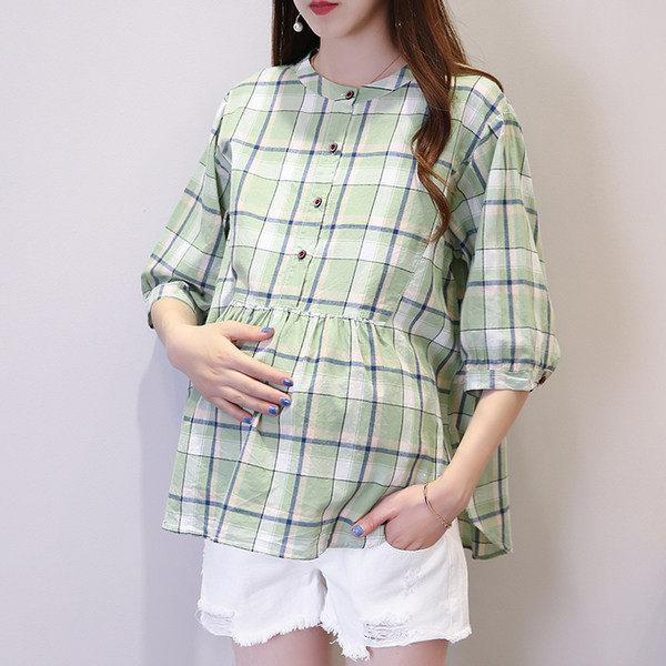 Карирана риза с копчета и 3/4 ръкав за бременни